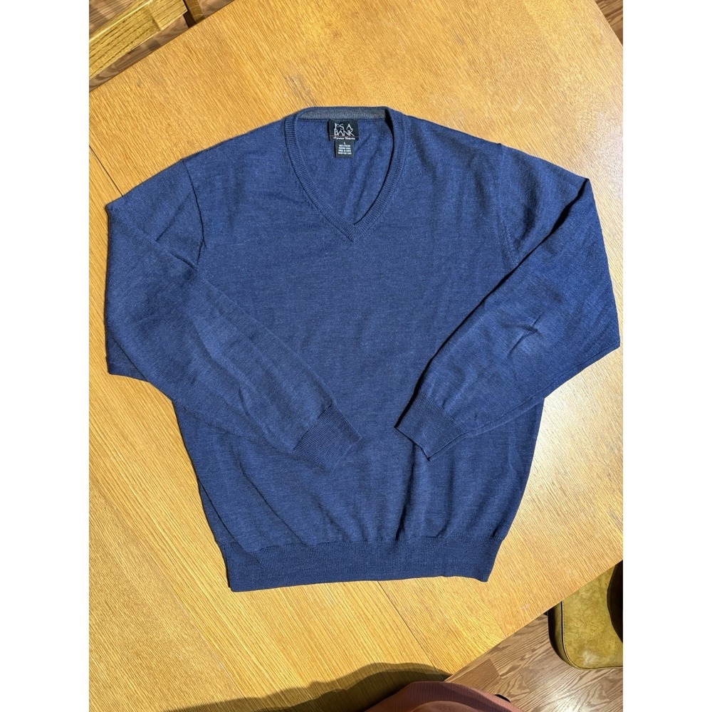 Jos A Bank Sweater Mens L Blue 100% Merino Wool Italy Signature Collection